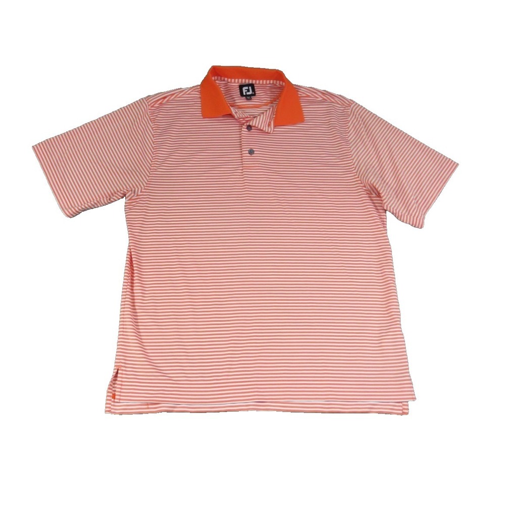 FootJoy FJ Golf Polo Shirt‎ Mens Medium Orange White Striped Short Sleeve Poly